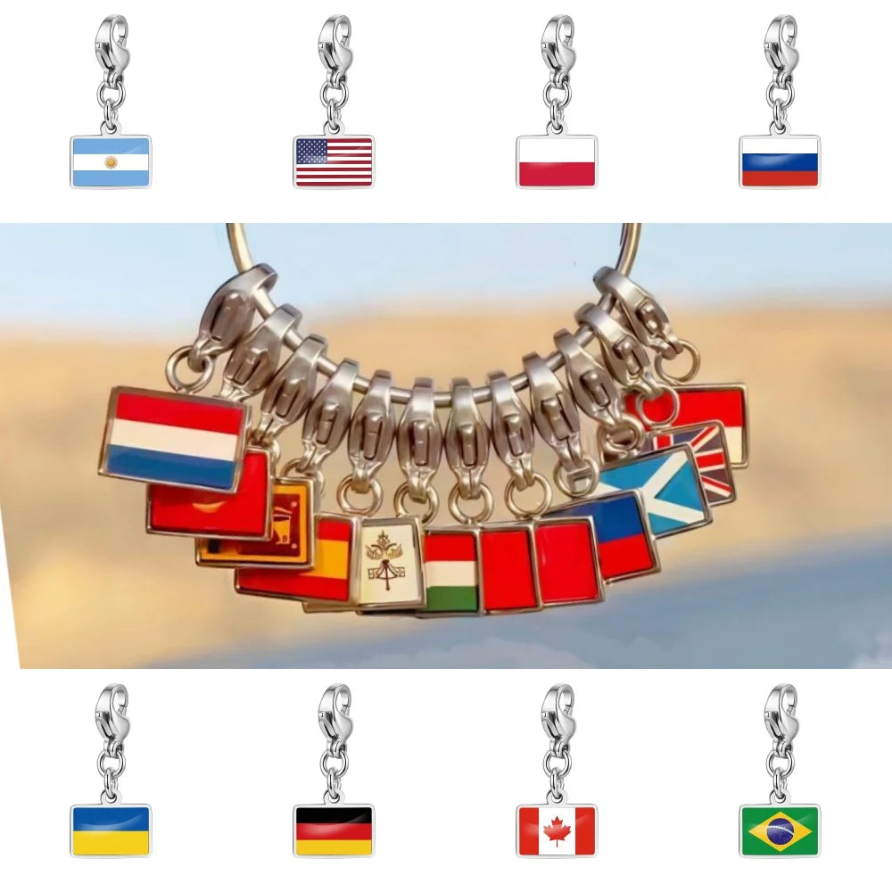 10mm Country Flag Charms Pendant Necklace Bracelet Keychain Bagchain Stainless Steel  Jewelry A Commemorative Gift For A Friend Pi-Mart