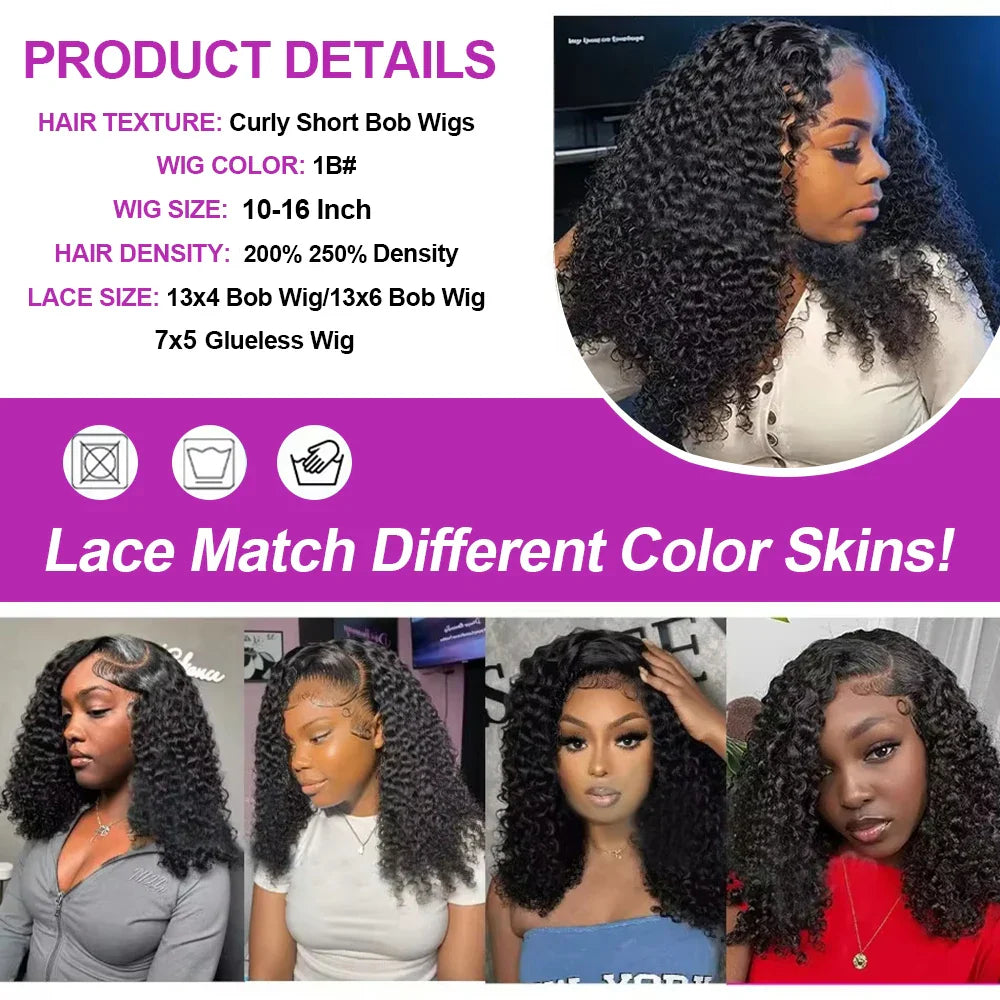 Pre Cut No Glue Water Wave 13x6 Bob Wigs Curly 7x5 Glueless Wig Human Hair Ready To Wear Lace Frontal Wigs For Women Pre Plucked LadyShow.Store