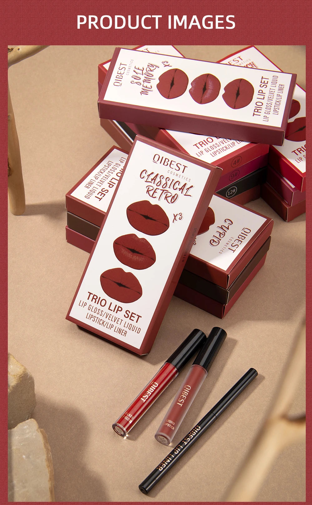 3pcs Matte Liquid Lipstick+Lip Liner Set Lip Glaze Makeup Nude Black Red Velvet Lip Gloss Long Lasting Lip Tint Cosmetics Kits Pi-Mart