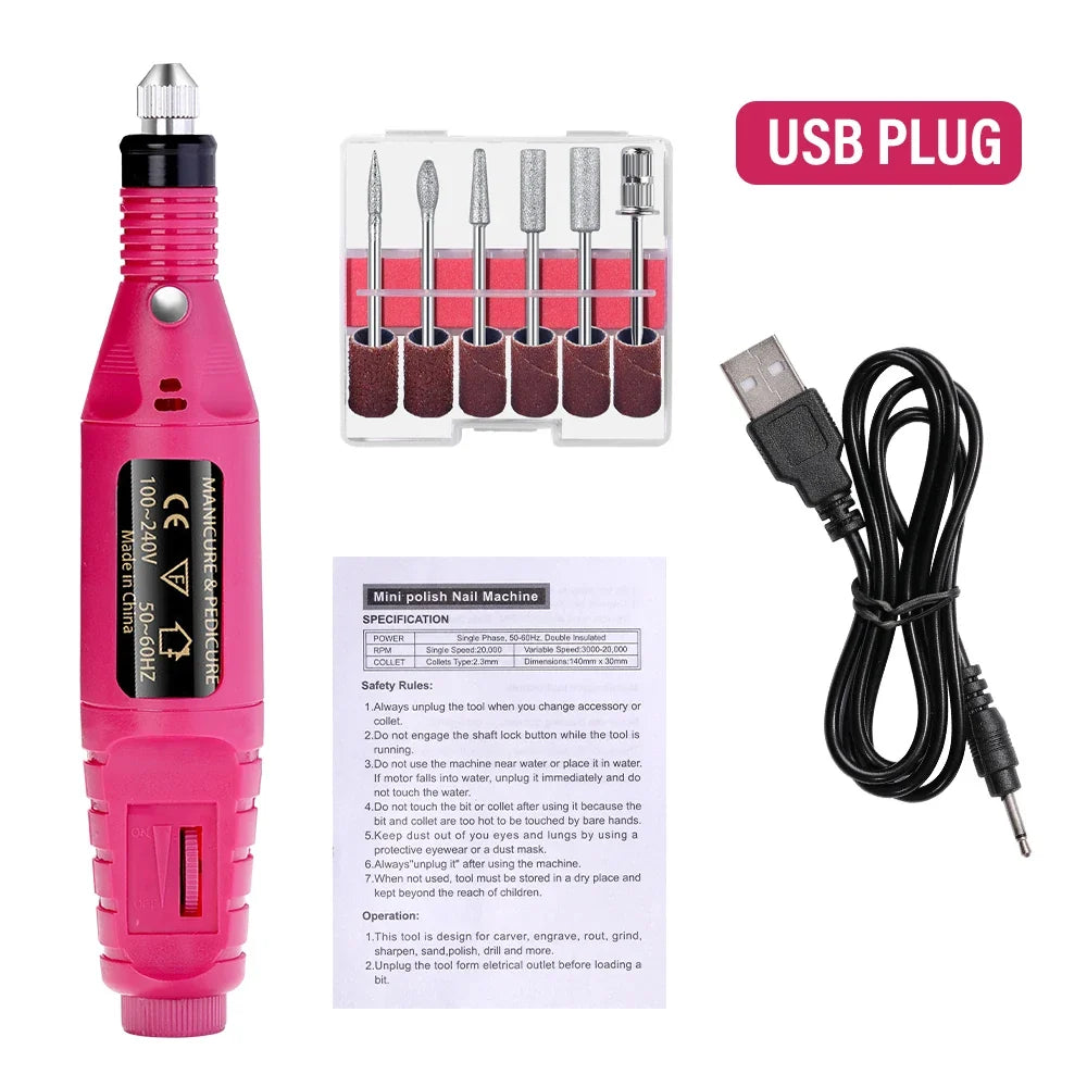 LULAA Electric Nail Drill Machine Set Pedicure Grinding Equipment Mill For Manicure  Professional Strong Nail Polishing Tool Tri Light Beauty