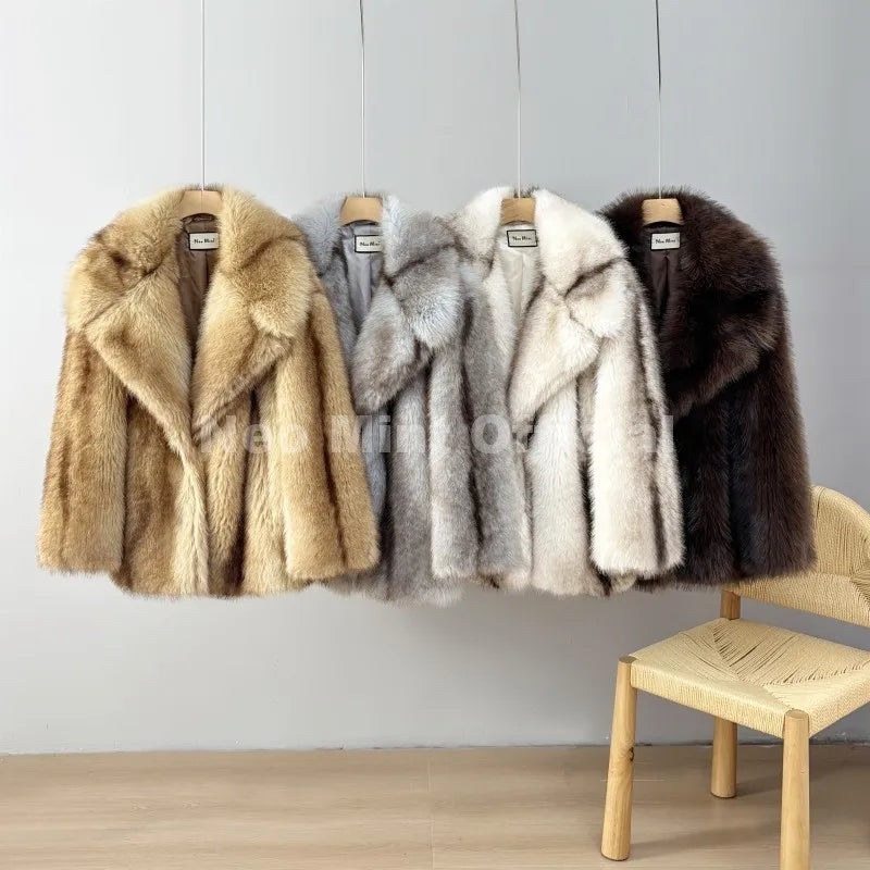 Neo Mint Luxury Brand Fashion Women Yellow Striped Faux Fur Jacket Coat Chic Girls 2025 Winter Oversized Warm Outerwear Overcoat LadyShow.Store