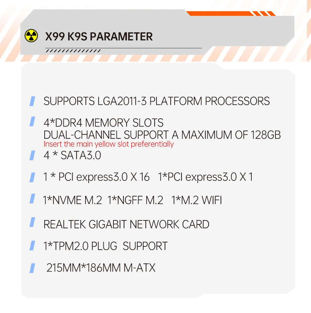 QIYIDA X99 Motherboard LGA2011-3 Slot SATA3.0 USB3.0 NVME M.2 NGFF WIFI Support DDR4 Memory and Xeon E5 V3 V4 Processor TPM14PIN Pi-Mart