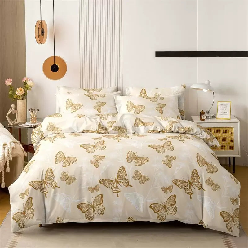 3pcs Printed Brushed Duvet Cover Pillowcase Three Piece Set High Quality Skin Friendly Fabric Bedding Cover (without Bed Sheet) Pi-Mart