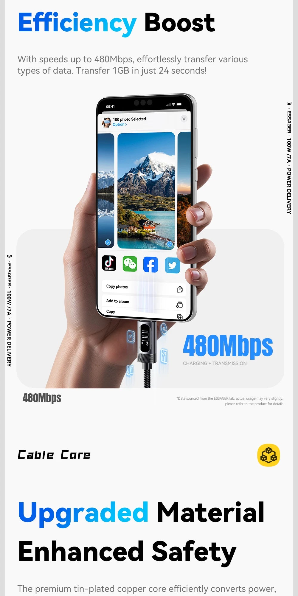 Essager Digital Dispaly USB C Cable For iPhone 17 16 15 Xiaomi Huawei 100W PD Fast Charging For Macbook iPad Type C to C Cable Pi-Mart
