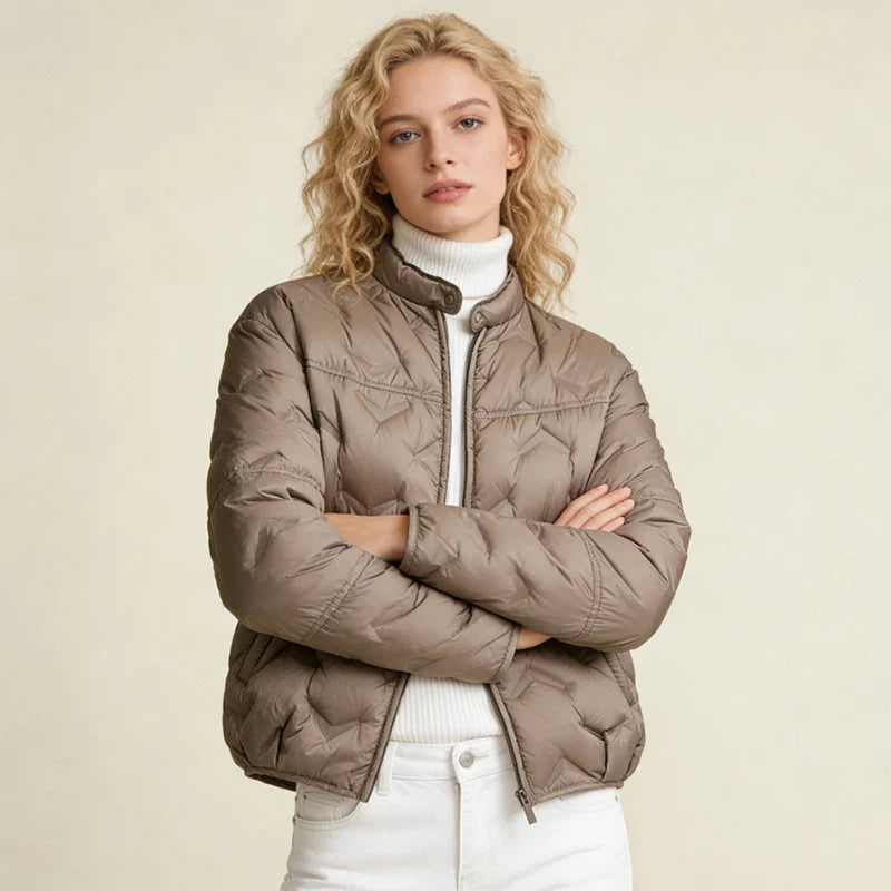 Schinteon Women White Duck Down Lightweight Puffer Quilted Jacket Stand Collar Fashion Autumn Winter Short Coat 2026 New LadyShow.Store