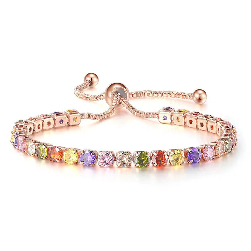 Rose Gold Adjustable Slider Bracelet for Women Colorful/Blue White Tennis Bracelet Fashion Dainty Crystal Bracelets Jewelry Gift Pi-Mart