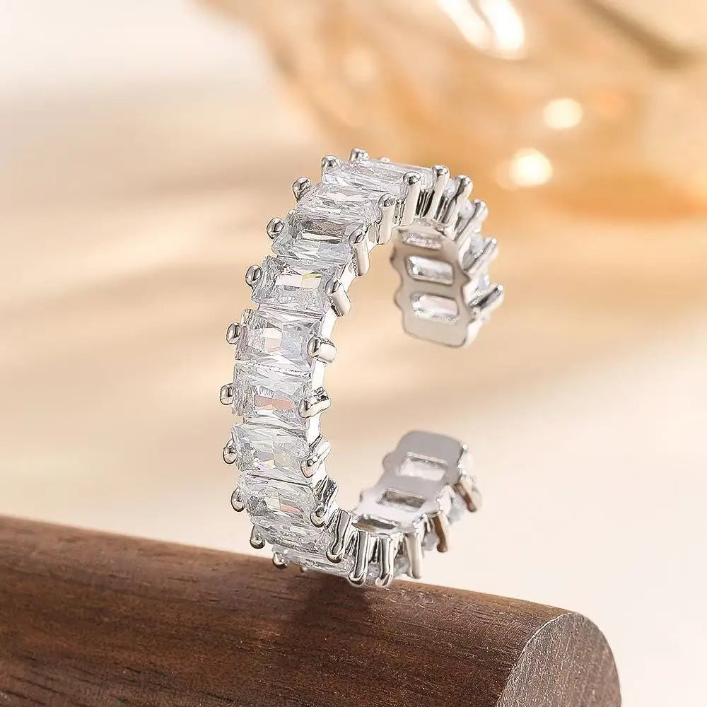 Fashion Creek Two Full Diamond Zircon Sunflower Pendants Rotating Women's Finger Rings Fashion Daily Wear Jewelry Gifts Pi-Mart