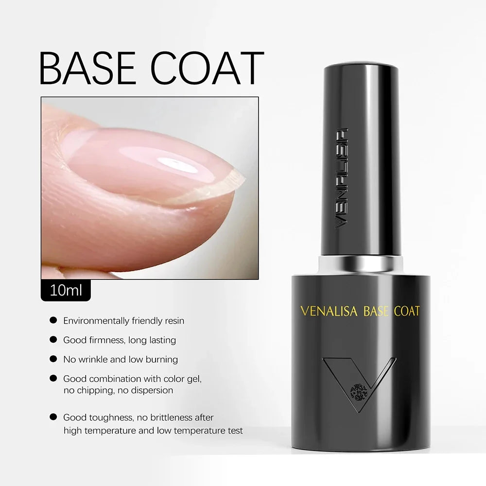 1/2/3pcs Kit Venalisa 10ml Nail Gel Polish HEMA/TPO Free Base Ultra Glossy Diamond Tempered Long Wear Top Coat Matt Gel Varnish Tri Light Beauty