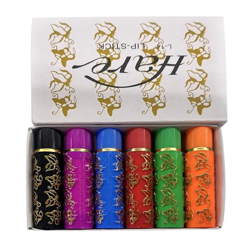 6PCS/Box Lipstick Dark Green Magic Lipgloss Lipstick Long Lasting Waterproof Butterfly Lip Tint Cosmetics Makeup Maquiagem Tri Light Beauty