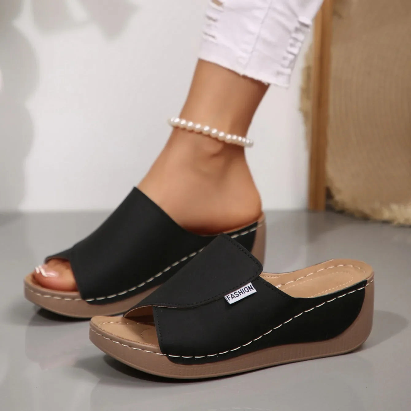 Women Wedge Slippers Summer 2025 New Fashion Slippers Open Toe Breathable Sandals Comfortable Buckle Woman Shoes Slides Women Pi-Mart