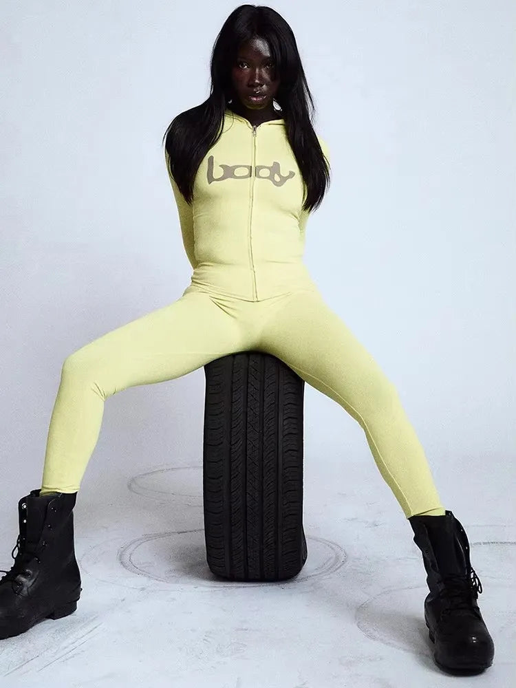 Weird Puss Letter Print Tracksuit 2-Piece Set Women Hooded Jacket+Leggings Matching Stretch Street Casual Sporty Slim Outfits LadyShow.Store