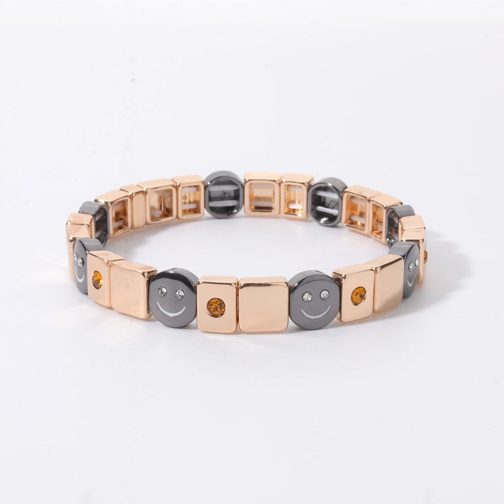 2026 New Black Gold Color Beaded Bangle for Women and Men Handmade Elastic hand Wrist Bracelets Pi-Mart