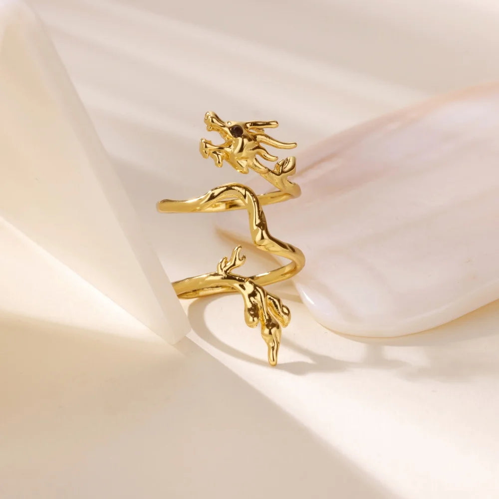 Dragon Rings For Women Gold Color Stainless Steel Punk Opening Adjustable Dragon Ring Hip Hop Jewelry Accessories Gifts Pi-Mart