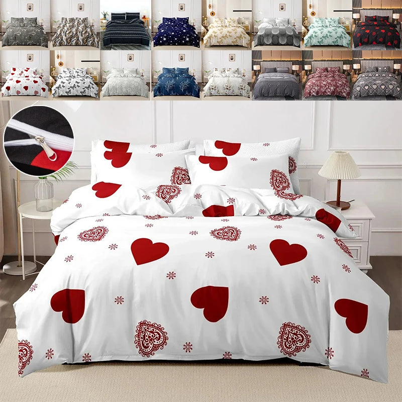 3pcs Printed Brushed Duvet Cover Pillowcase Three Piece Set High Quality Skin Friendly Fabric Bedding Cover (without Bed Sheet) Pi-Mart