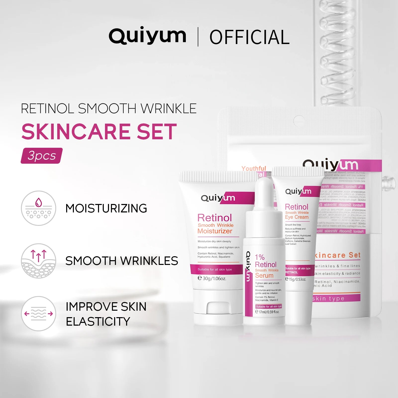 QUIYUM Retinol Smooth Wrinkle Skincare Set · For All Skin Types · Smooth Wrinkles & Fine Lines Improve Skin Elasticity & Radianc Pi-Mart