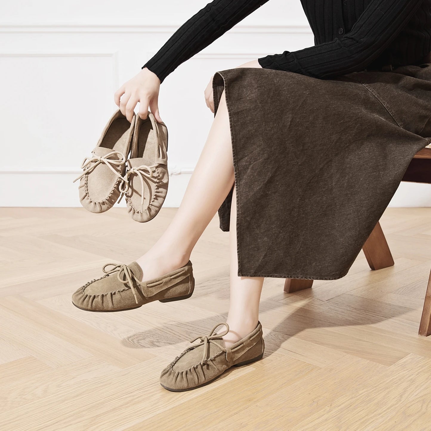 AIYUQI 2026 New Women's Flats Shoes Hand-sewn Pleats Women Loafers Large Size Casual Leather Female Shoes Pi-Mart