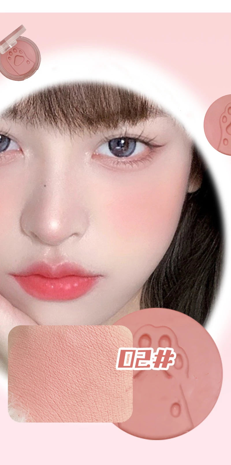 Cat Paw Cream Blush With Thumb Powder Puff Natural Matte Brighten Purple Apricot Rubores Cute Blusher Rouge Korean Dupes Makeup Pi-Mart