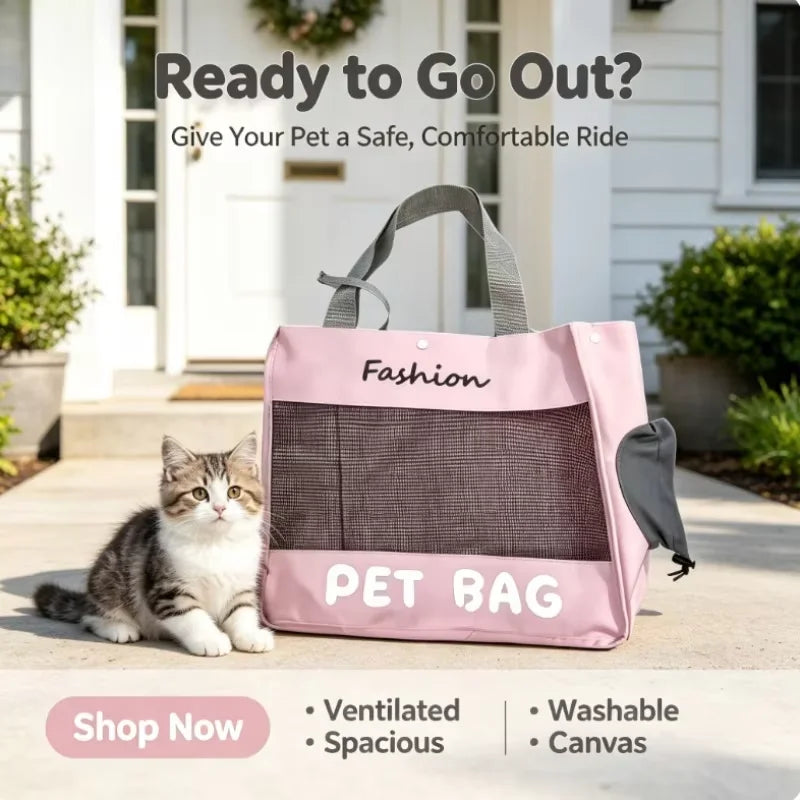 Fashion Portable Pet Tote Bag Breathable Mesh Cat Dog Shoulder Bag Outdoor Travel Handbag Small Puppy Kitten Transport Bag Pi-Mart