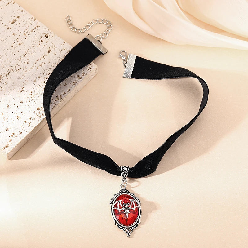 Gothic Vampire Cameo Pendant Choker Velvet Necklace for Women Fashion Pagan Witchcraft Jewelry Female Gifts Creative Punk Choker Pi-Mart