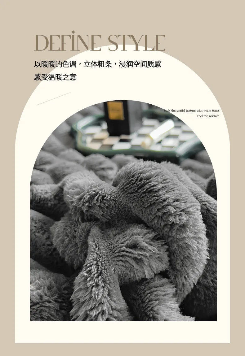 2025 autumn and winter new solid color imitation rabbit fur blanket thickened blanket drawn milk fleece blanket,  no pillowcase Pi-Mart