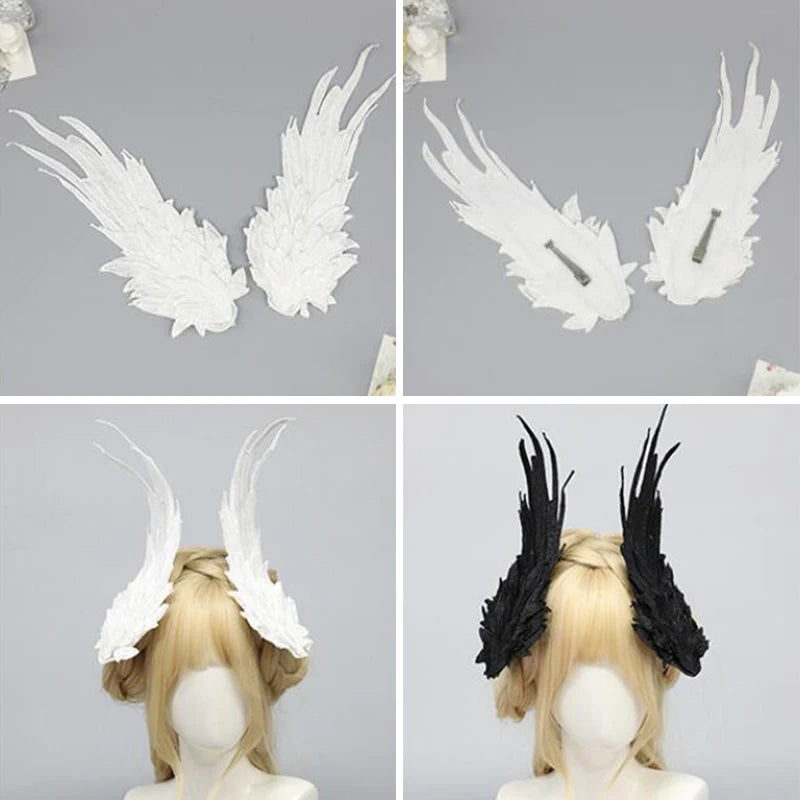 Lolita Feather Angel Wings Hair Clip Barrette Angel Wing Hairpin Lolita Anime Cosplay Hair Accessories Halloween Party Headwear Pi-Mart