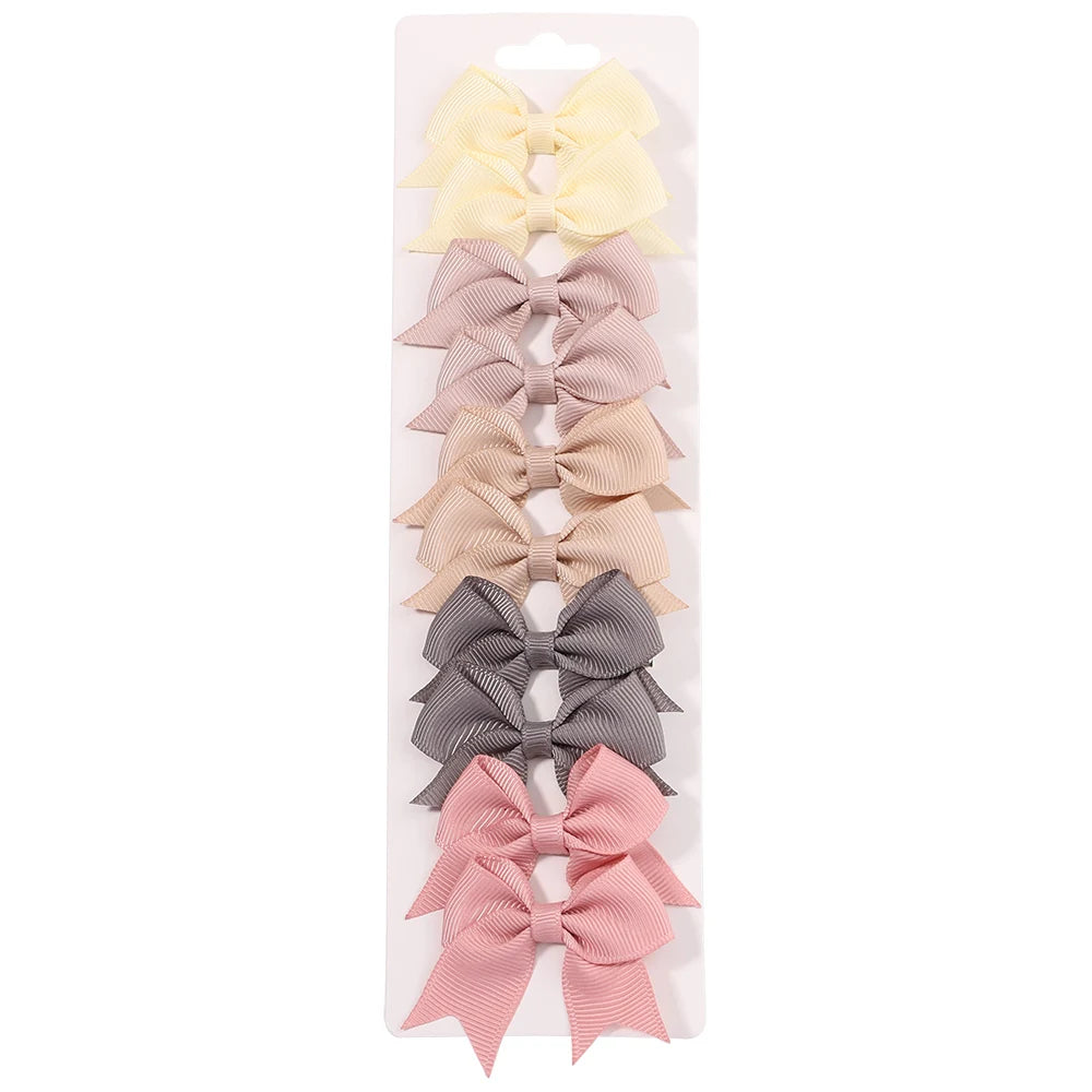 10Pcs/Set Solid Color Kids Bows Hair Clips for Baby Girls Handmade Ribbon Bowknot Hairpin Barrettes New Year Hair Accessories Pi-Mart