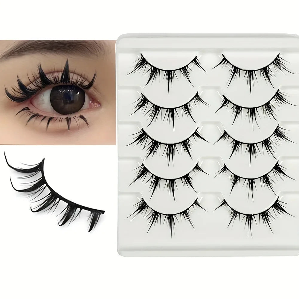 Anime-Inspired False Eyelashes 5 Pairs Comic Eye Cos Faux Lashes Demon Style Volumizing Lengthening Pi-Mart