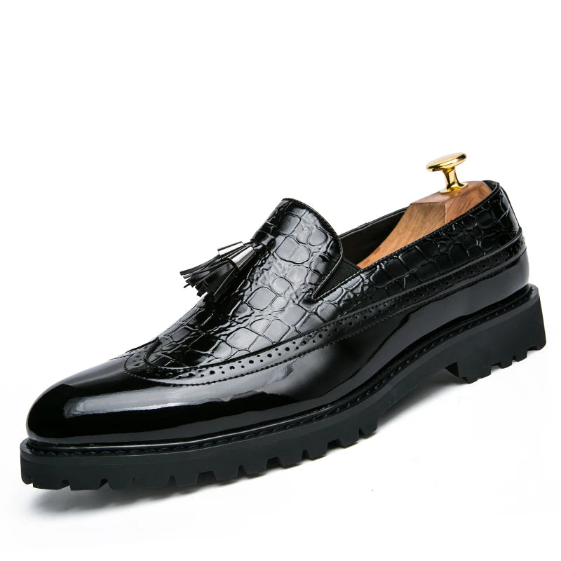 Men Loafers PU Splicing Tassel Decoration Low Heel Comfortable Classic Daily Business Men Shoes Pi-Mart