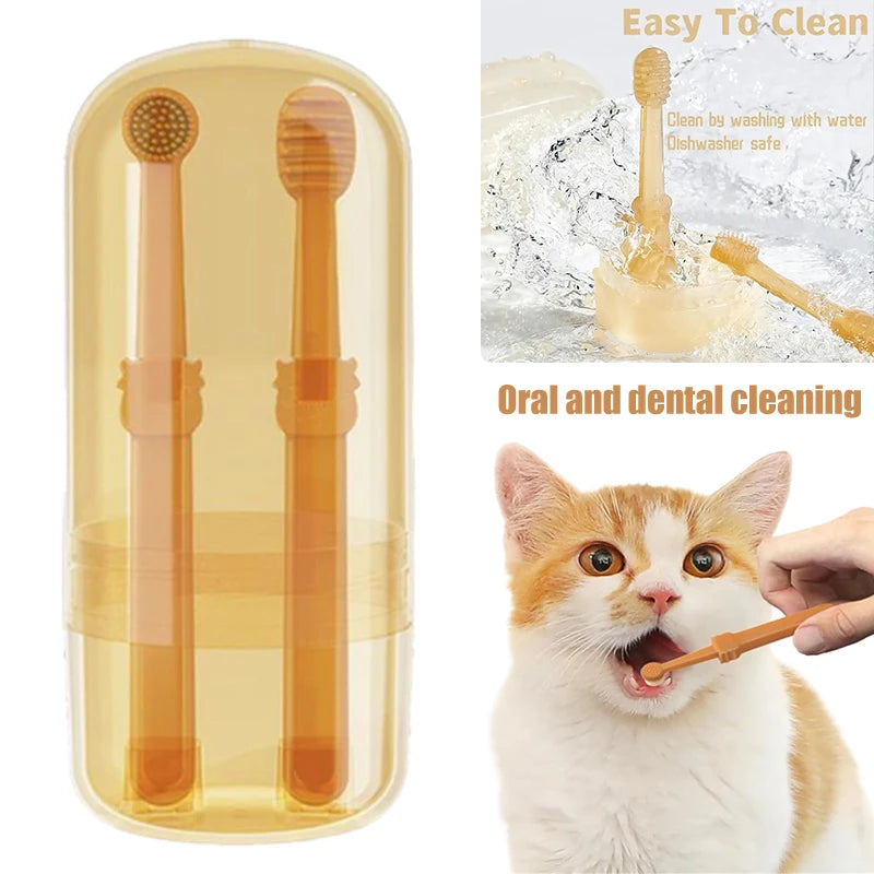 Teeth Whitening Dog Cat Silicone Soft Toothbrush Oral Care Puppy Toothbrush Toothpaste Pet Kit Teeth Cleaning Pet Supplies Pi-Mart