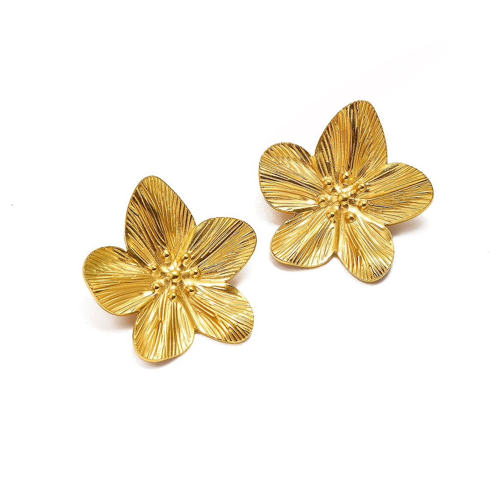 DOTIFI Stainless Steel Exaggerated Large Flower Design Earrings Female Fashion Retro Minimalist Ear Jewelry Party Creative Gifts Pi-Mart