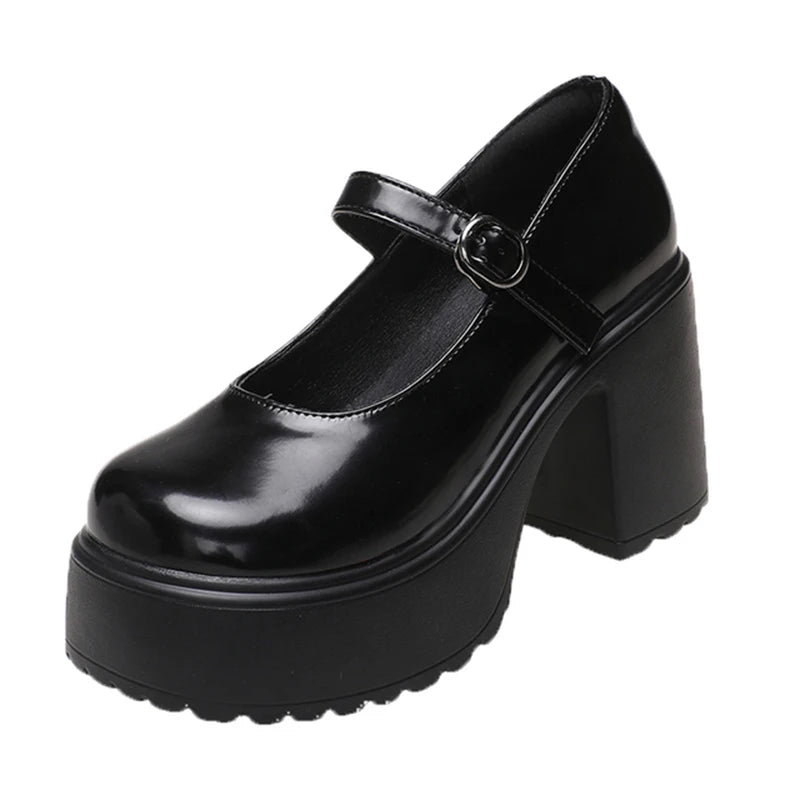 Black Super High Heels Mary Jane Shoes Women 2026 Goth Chunky Platform Pumps Woman Plus Size Ankle Buckle Party Lolita Shoes 42 Pi-Mart