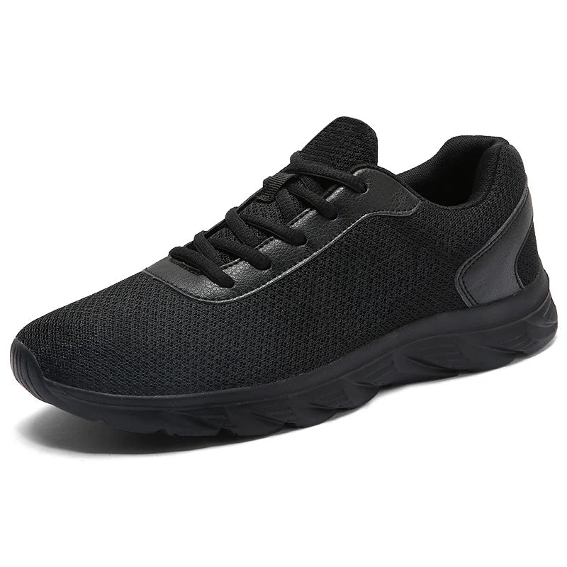 Men's Casual Sports Shoes Men's Black Mesh Breathable Running Shoes Soft Bottom Light Flat Bottom Work Shoes Pi-Mart