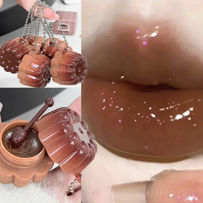 Jelly Solid Water Mirror Lip Gloss Shine Plumping Lip Balm Light Red Brown Natural Lasting Moisturizing Lip Tint Lipstick Makeup Pi-Mart