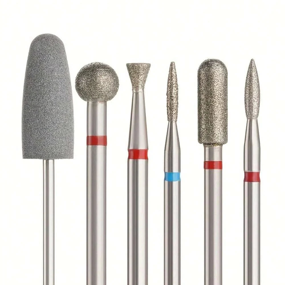 6pcs/set Diamond Sand Nail Files Drill Cuticle Polishing Bit Nail Grinding Head Electric Manicure Set for Removing Acrylic Tri Light Beauty