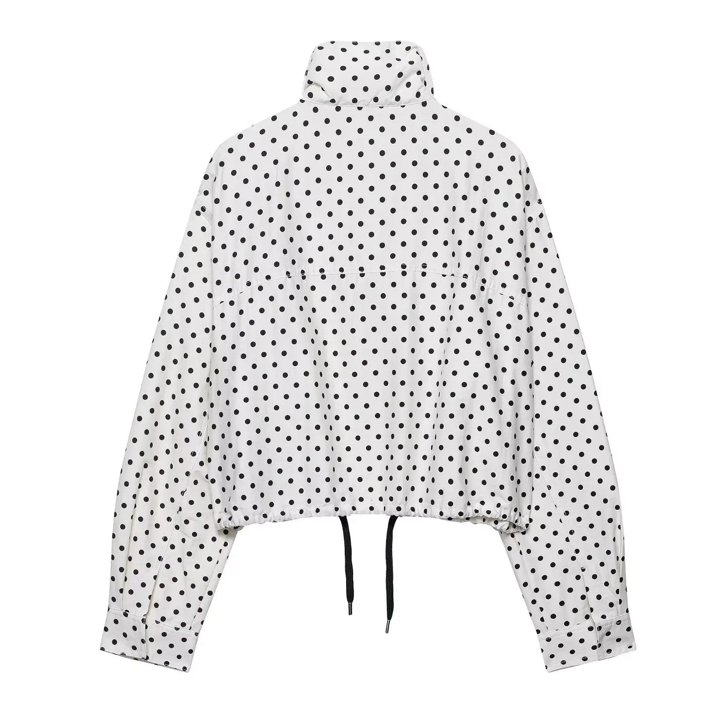 HH Fashion Women's Polka Dot Print Short Coats Autumn Long Sleeves Turtleneck Zipper With Pockets Drawstring Casual Jacket Pi-Mart