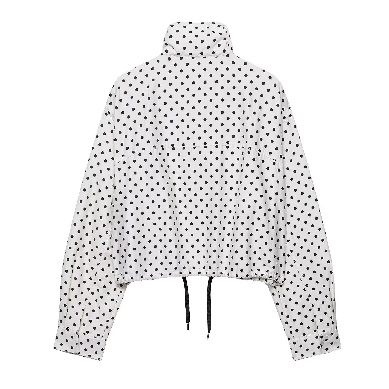HH Fashion Women's Polka Dot Print Short Coats Autumn Long Sleeves Turtleneck Zipper With Pockets Drawstring Casual Jacket Pi-Mart
