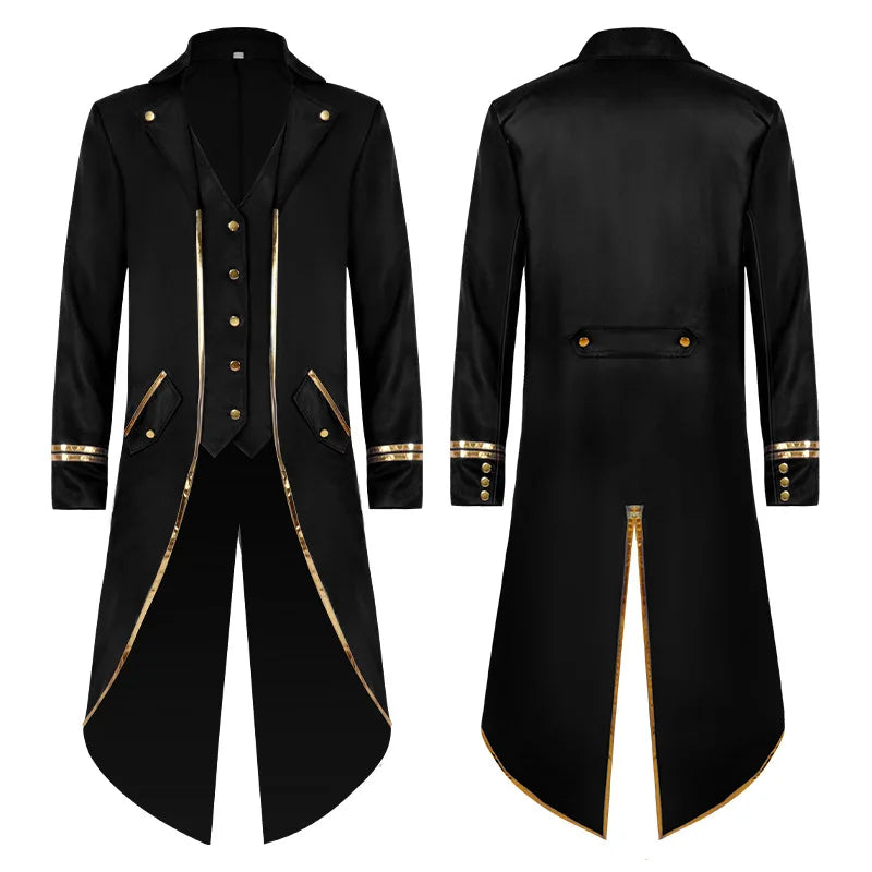 Men's Classic Medieval Vintage Tailcoat Halloween Cosplay Victorian Renaissance Style Steampunk Medieval Jacket Costume Pi-Mart