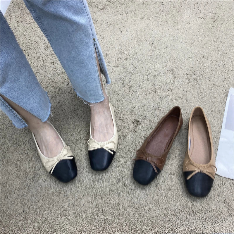 Large Size 44 45 46 47 48 Flat Shoes Women's Spring  Autumn Bow New Square Toe Shallow Ladies Shoes loafers women zapatos mujer Pi-Mart