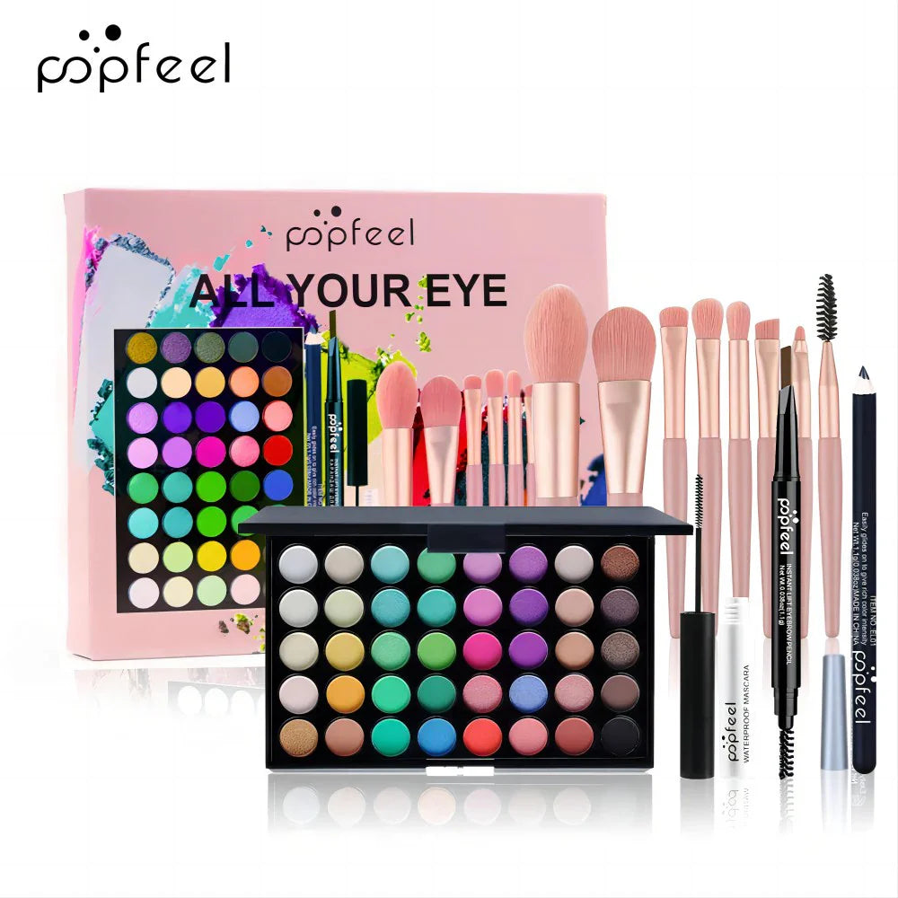 POPFEEL Eye Makeup Set 40 Color Eyeshadow Palette Eyebrow Pencil Eyeliner Pen Mascara With A Set Of Makeup Brushes Eye Cosmetics Tri Light Beauty