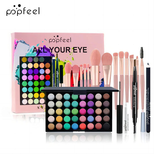 POPFEEL Eye Makeup Set 40 Color Eyeshadow Palette Eyebrow Pencil Eyeliner Pen Mascara With A Set Of Makeup Brushes Eye Cosmetics Tri Light Beauty
