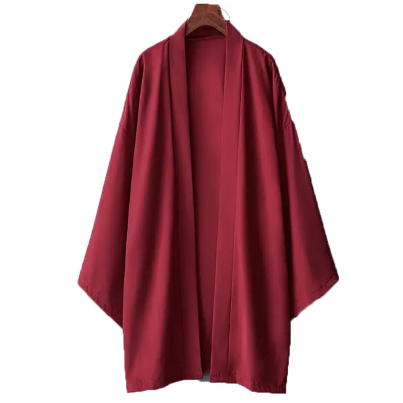 Men's Solid Color Long Sleeve Cardigan Long Kimono Shirt Asian Traditional Wear Yukata Haori Jacket Coat 6 Color Japanese Kimono LadyShow.Store