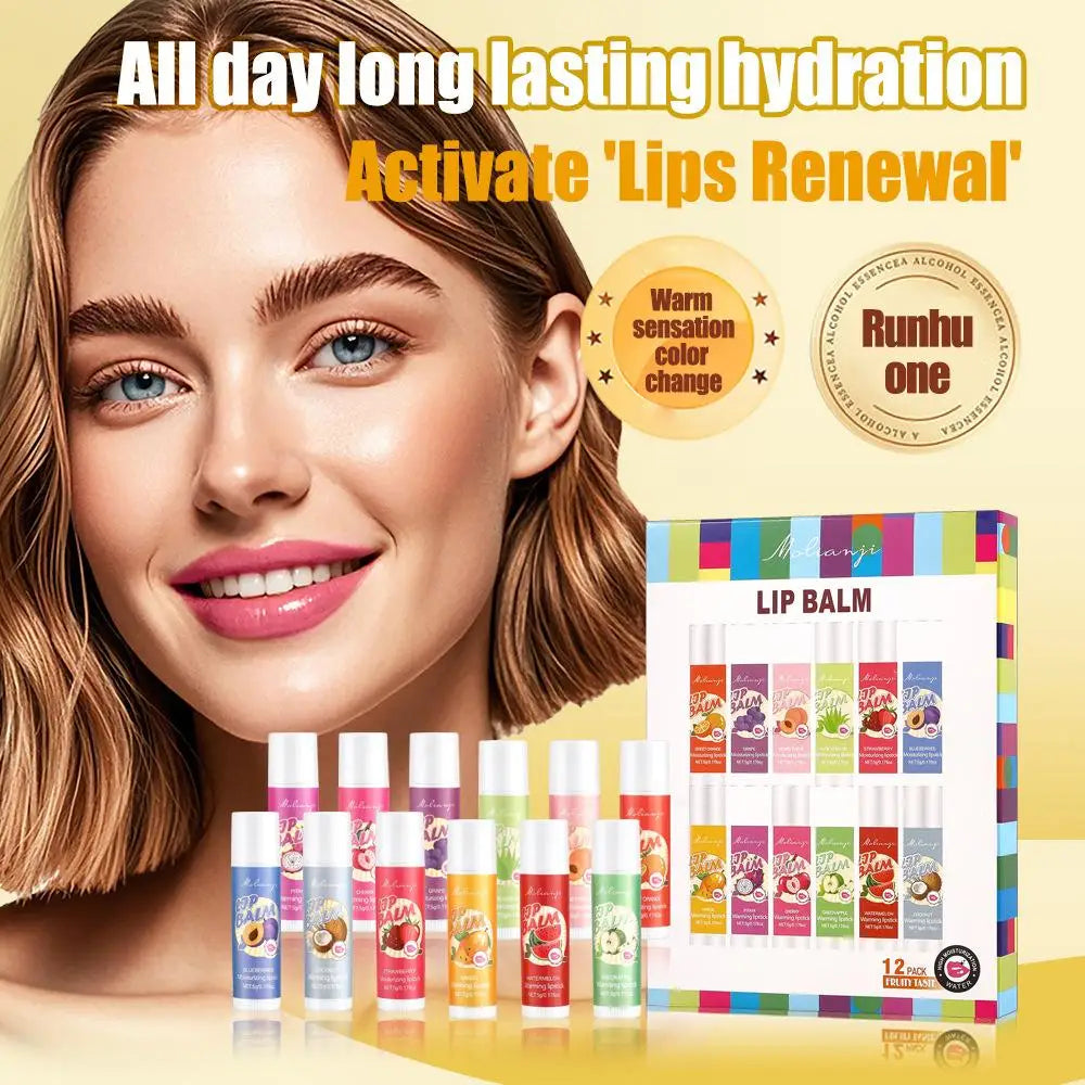 12pcs Moisturizing Lipstick Set, Hydrating Lip Care Suitable For All Skin Types, Fruit Lipstick Lip Balm Set Pi-Mart
