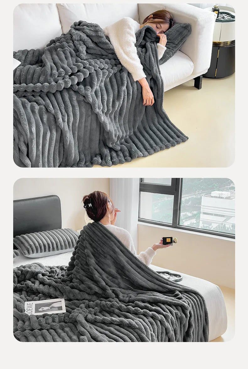2025 autumn and winter new solid color imitation rabbit fur blanket thickened blanket drawn milk fleece blanket,  no pillowcase Pi-Mart