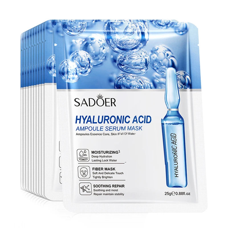 10pcs SADOER 24K Gold Vitamin C Hyaluronic Acid Face Mask Facial Moisturizing Firming Hydrating Facial Masks Skin Care Products Pi-Mart