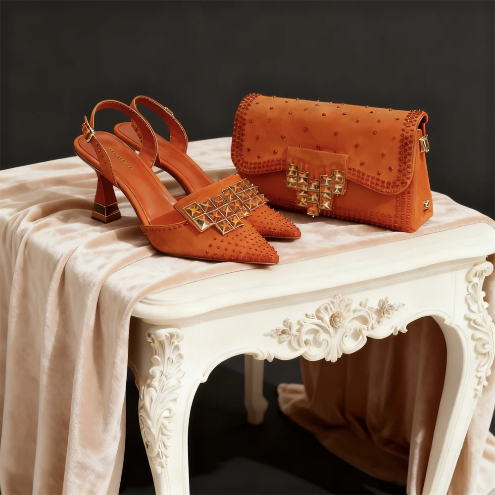 Venus Chan 2026 INS Italy Elegant Rhinestone Pointed Toe High Heels & Matching Bag Set - Perfect for Women's Parties & Weddings Pi-Mart