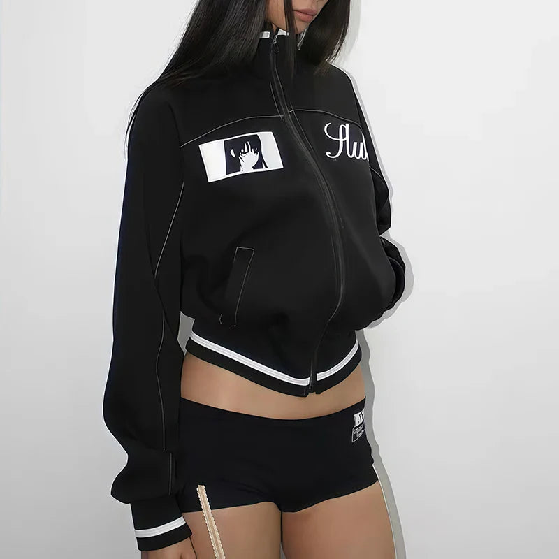Korean Cartoon Long Sleeved Baseball Jacket for Girls Kawaii Street Jacket Personalized Zipper Cardigan Anime Autumn LadyShow.Store
