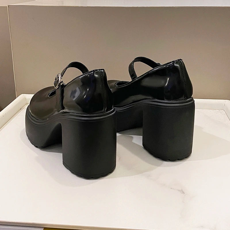 Black Super High Heels Mary Jane Shoes Women 2026 Goth Chunky Platform Pumps Woman Plus Size Ankle Buckle Party Lolita Shoes 42 Pi-Mart
