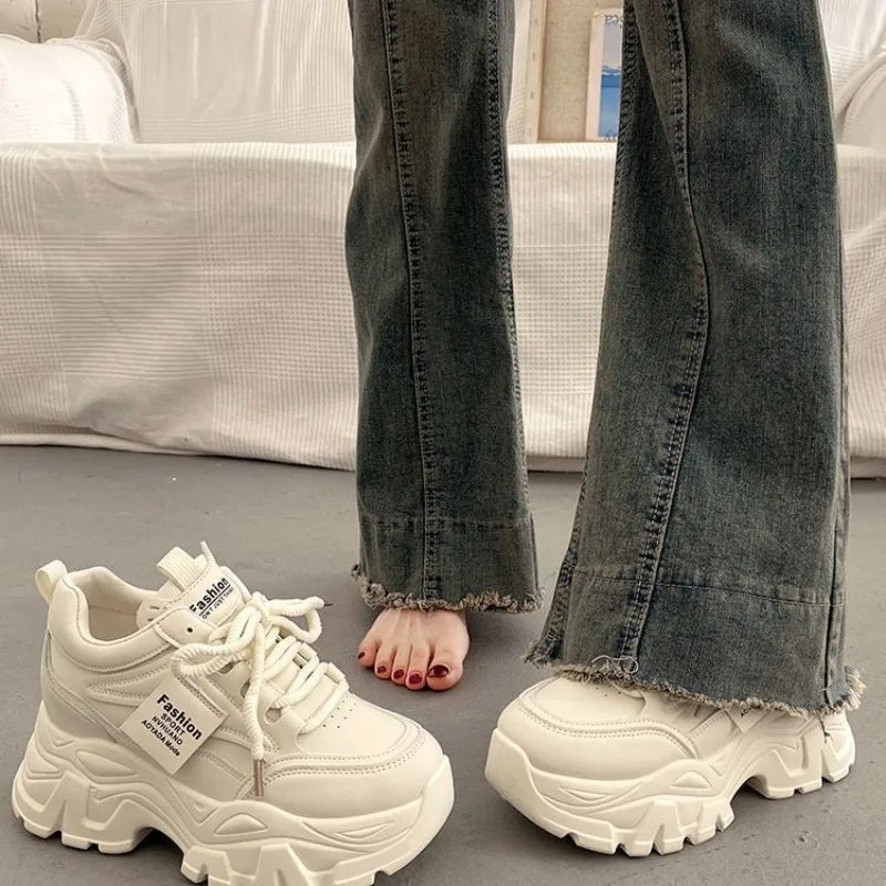 Platform Women Sneakers Autumn New Increased Wear-resistant Vulcanized Shoes Fashion Lace-up Women Casual Training Shoes Zapatos LadyShow.Store