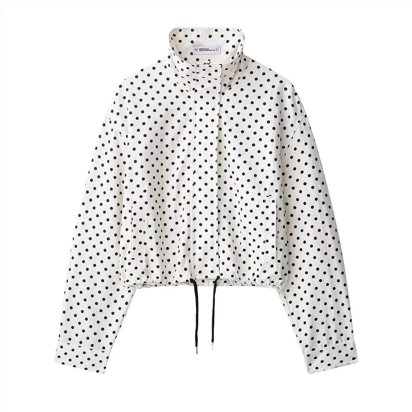 TARUXY Fashion Polka Dot Print Jacket Coat Women's Stand Collar Long Sleeved Workwear Coat Ins Hot Short Casual Female Jackets LadyShow.Store