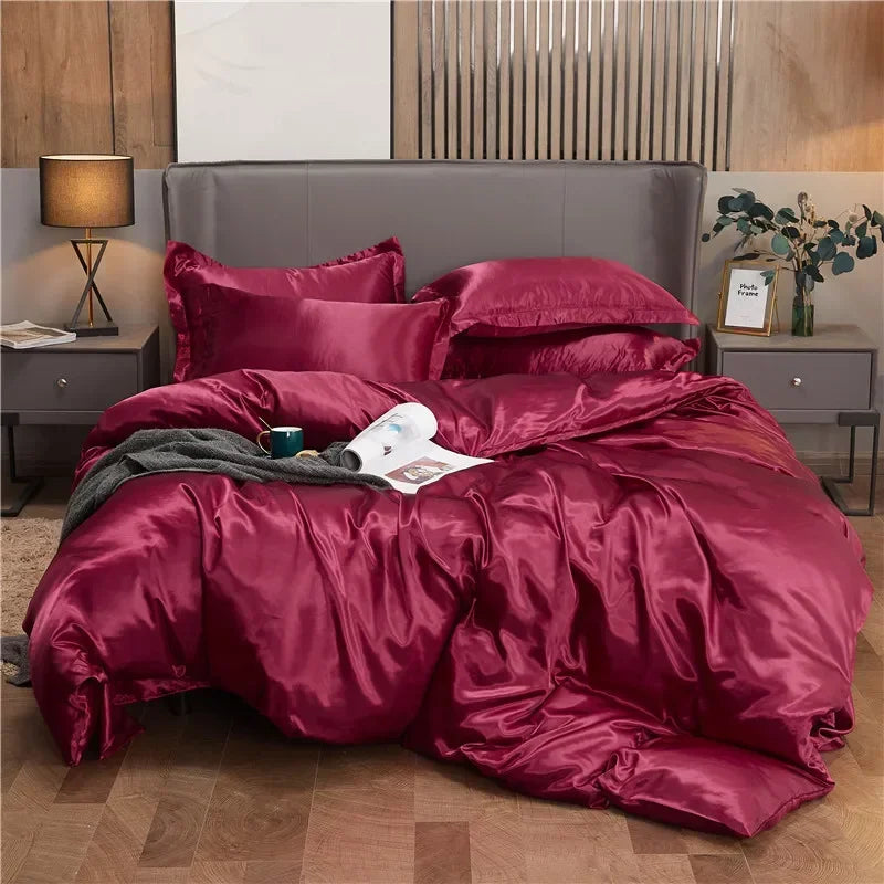 Luxury Rayon Satin Duvet Cover Queen High Quality King Size Smooth Quilt Cover Solid High End Single Double Comforter Cover Pi-Mart